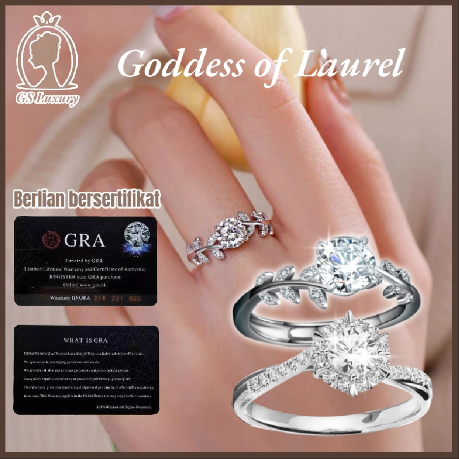 Bersertifikat & bisa diverifikasi 1 CT Cincin Berlian Asli Cincin Berlian Wanita Moissanite GRA Godd