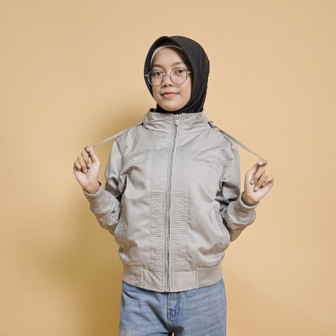 Jaket Rolun Parasut Wanita Zipper Hoodie Taupe