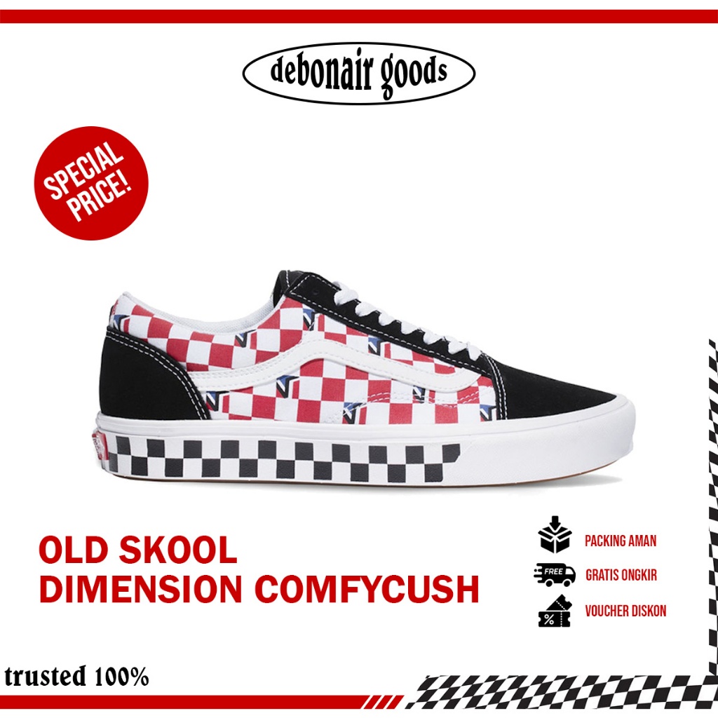 V4NS OLD SKOOL DIMENSION CHECKERBOARD BLACK RED COMFYCUSH