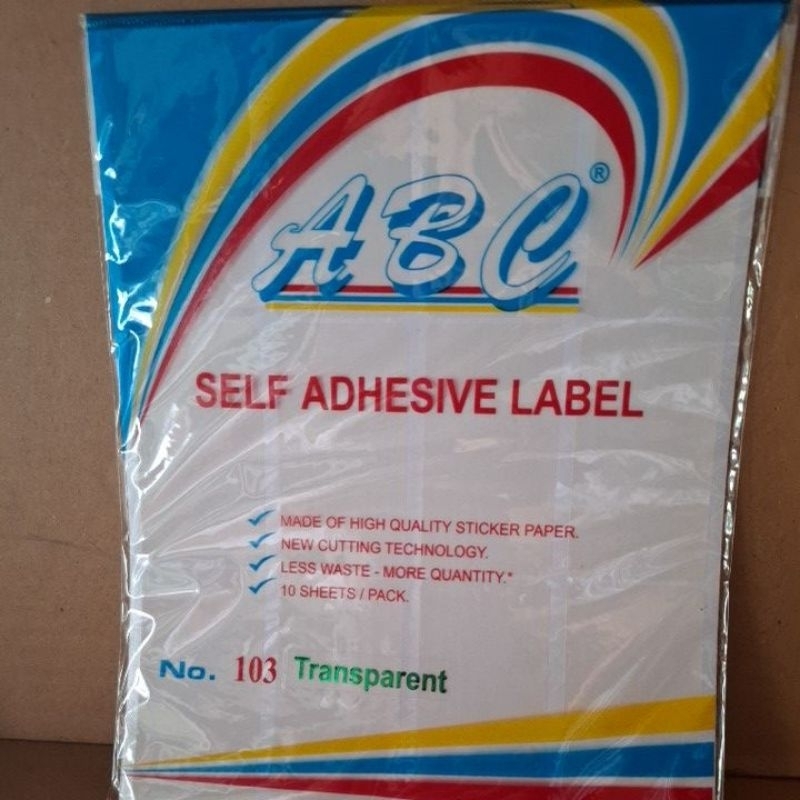 

stiker label transparan no. 103 merk ABC 1 pak isi 10 lembar 32x64mm