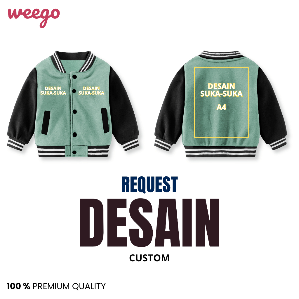 WEEGO - Jaket Varsity Custome Anak - Lengan Kulit - Unisek Untuk Jaket Kelas - Couple - Outing & Kom