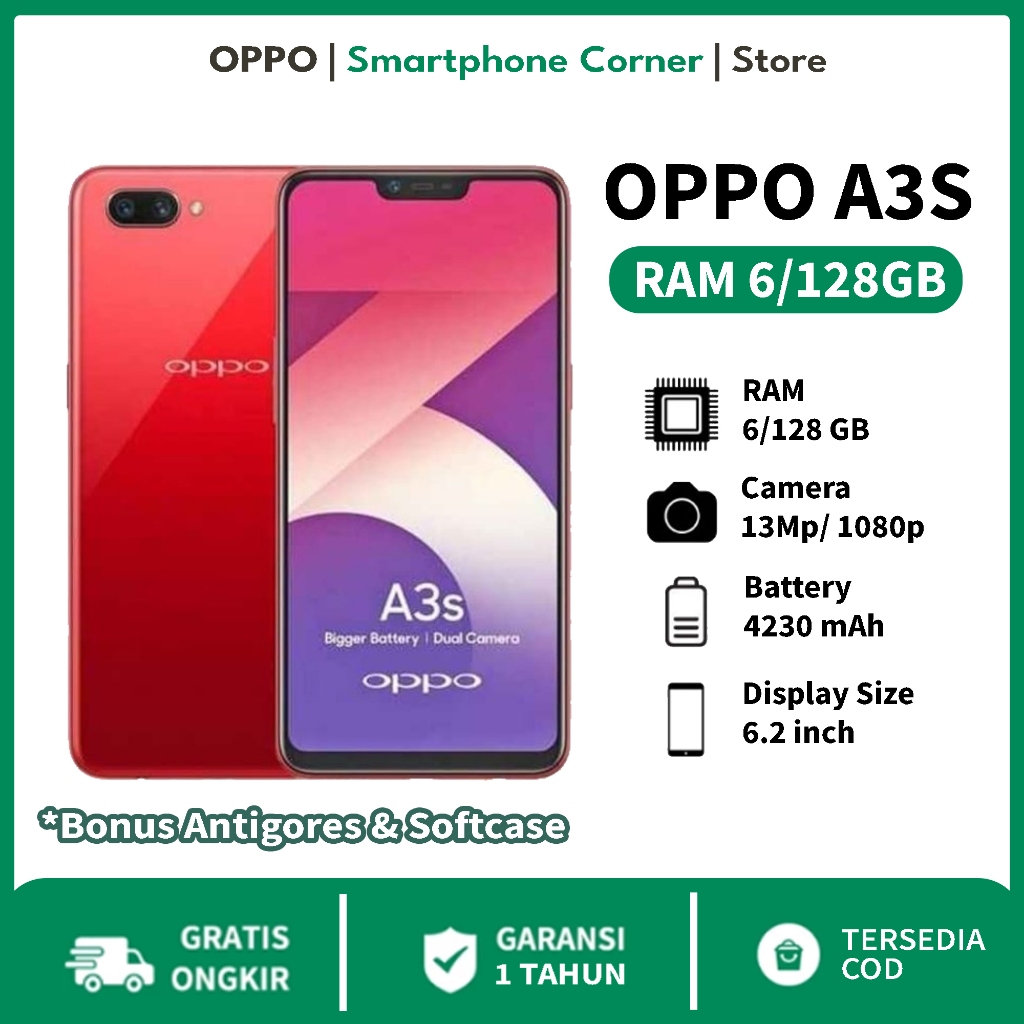[PROMO] HP OPPO A3S RAM 6/128GB FULLSET GARANSI 1 Tahun