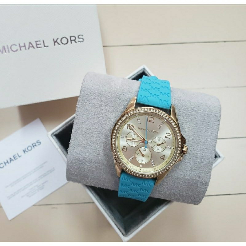 jam tangan wanita mk MK7374 Strap Rubber blue (no tag).