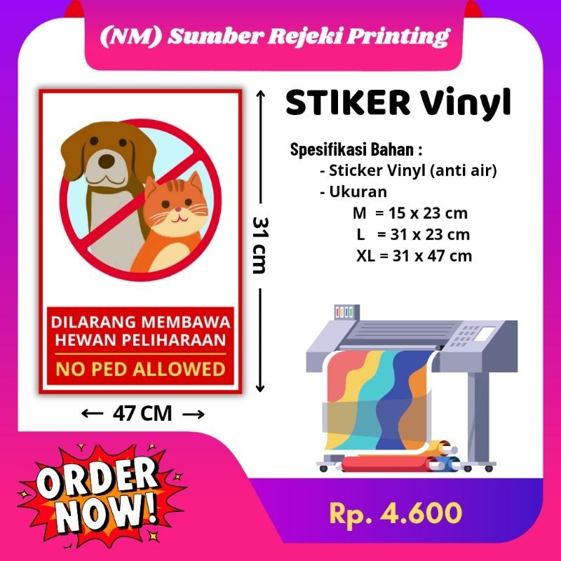 

Stiker vinyl Dilarang Bawa hewan peliharaan ( ukuran M L dan XL)