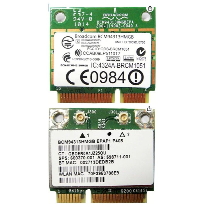 BroadCom BCM94313HMGB BCM4313 Half Mini PCIe BT Bluetooth WLAN WIFI Wireless Card HP