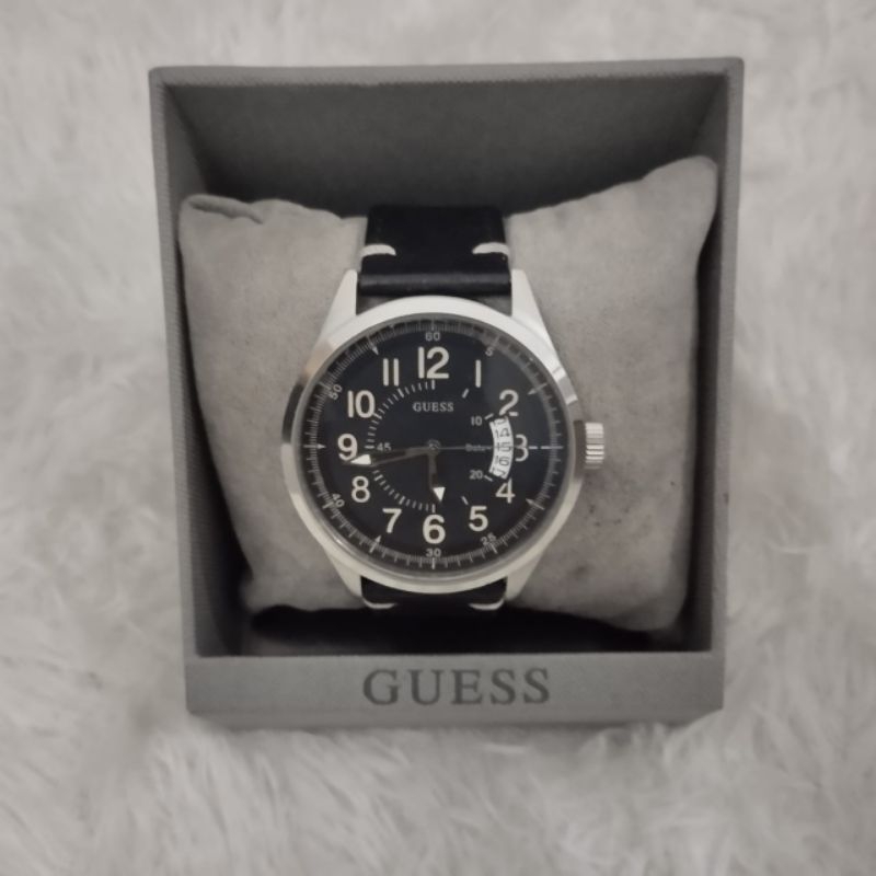 JUAL JAM TANGAN BEKAS SECOND MERK GU ESS WARNA HITAM KULIT ASLI ORI AUTH