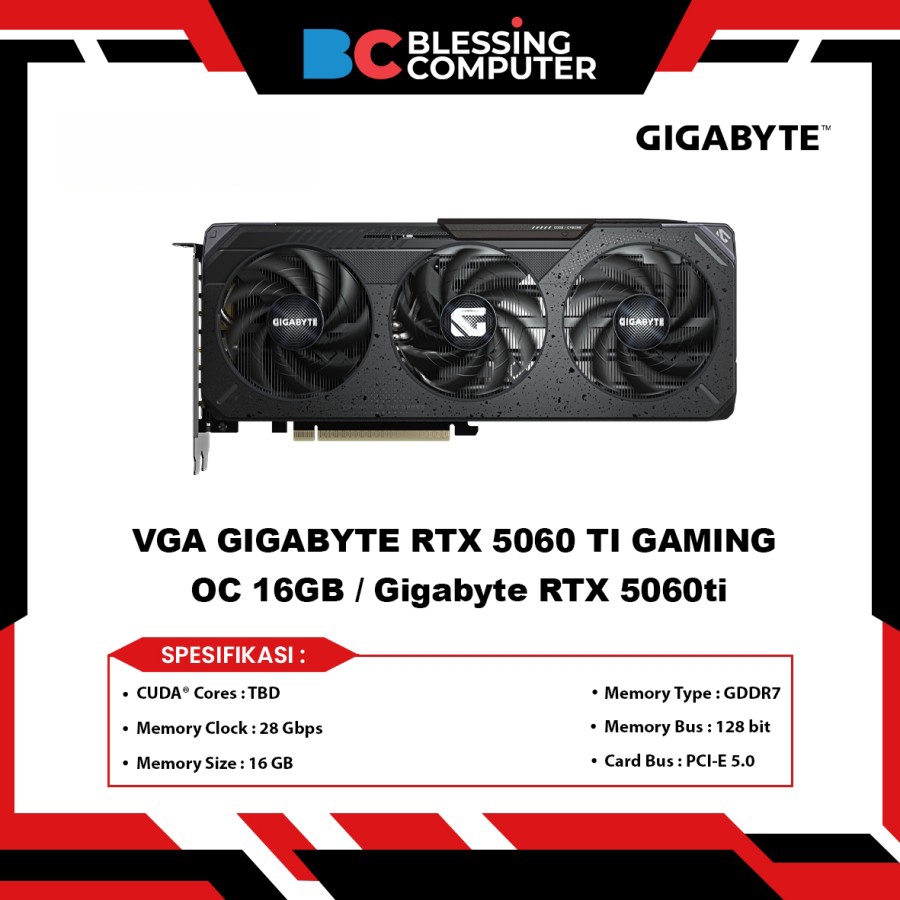 VGA GIGABYTE RTX 5060 TI GAMING OC 16GB / Gigabyte RTX 5060ti