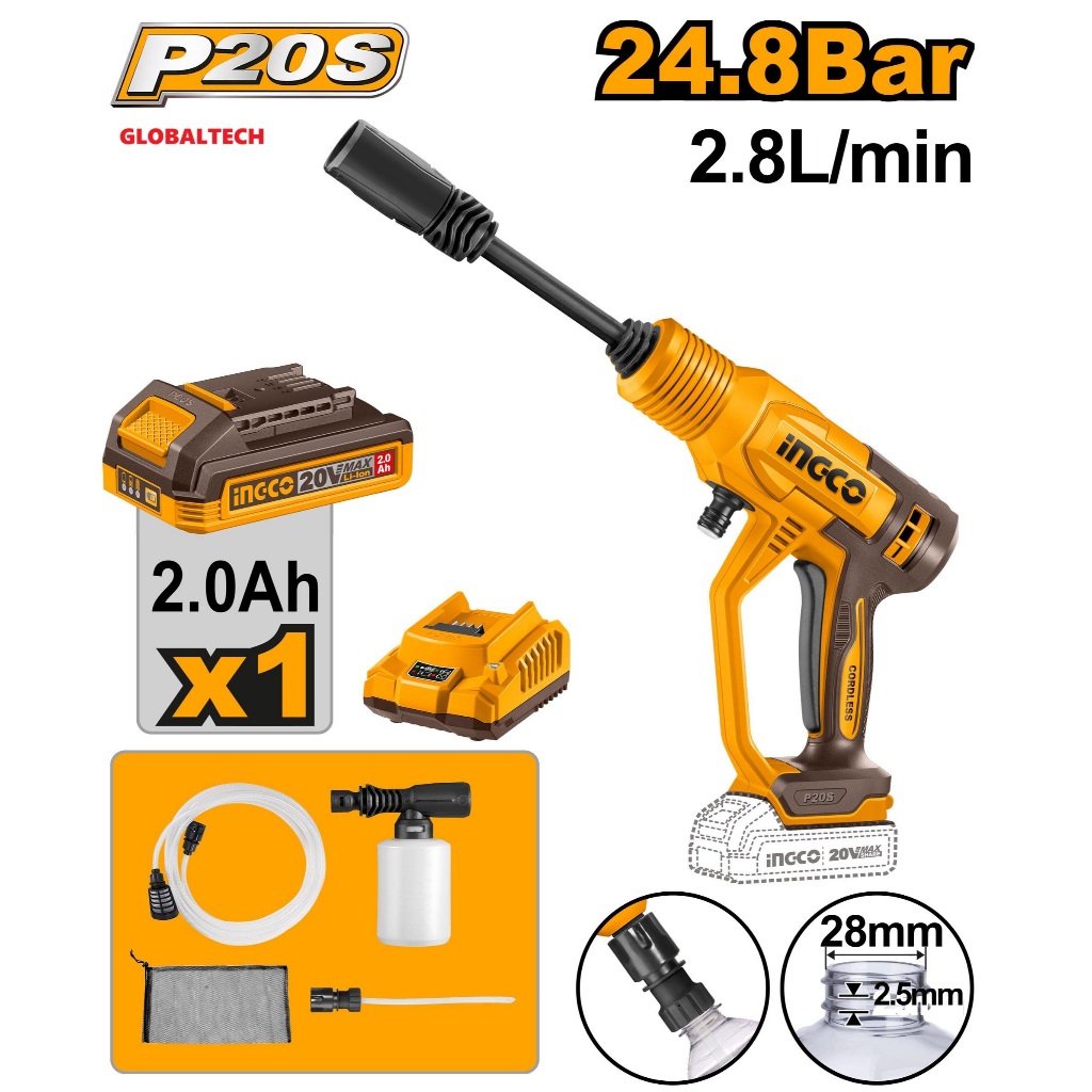 INGCO CPWLI20362 MESIN JET CLEANER CORDLESS 20V MESIN JET AIR CUCI MOTOR CUCI MOBIL