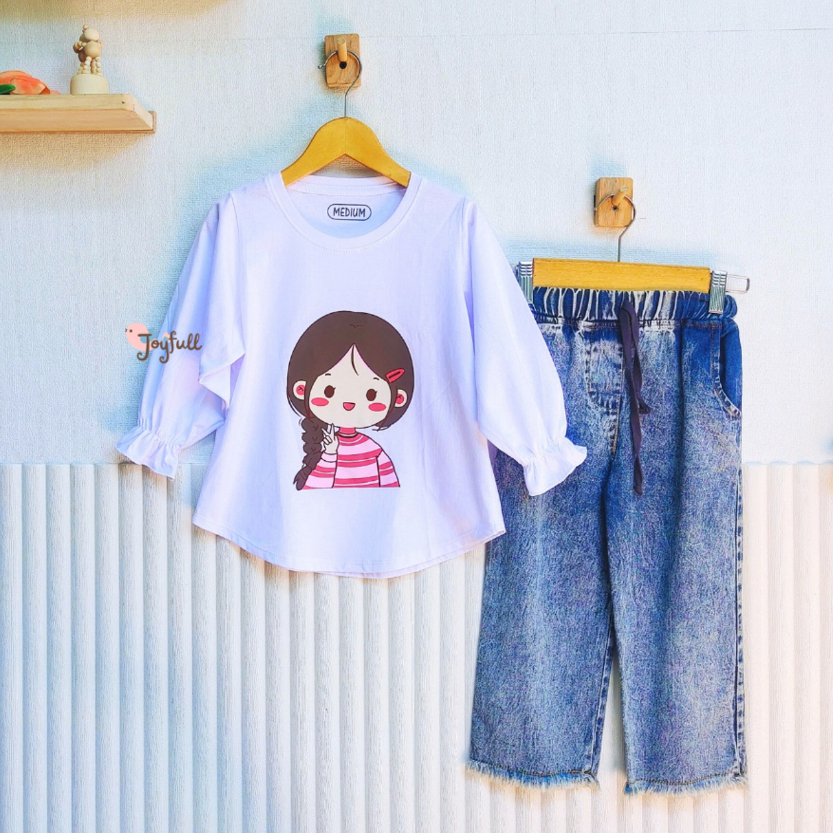 SETELAN ANAK PEREMPUAN USIA 3-12 TAHUN BAHAN KATUN KULOT & BAJU ANAK LENGAN PANJANG