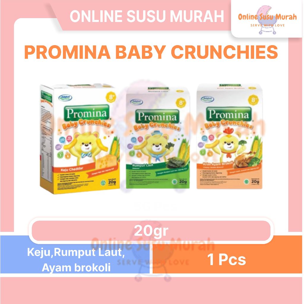 PROMINA BABY CRUNCHIES 20 GR KEJU CHEDDAR RUMPUT LAUT KRIM AYAM BROKOLI 20GR SNACK BAYI USIA 8+