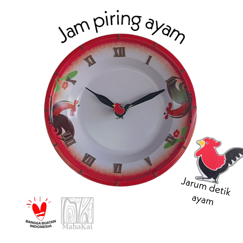 Jam dinding unik piring ayam jago enamel aesthetic hadiah unik mesin jam sweep halus souvenir hiasan