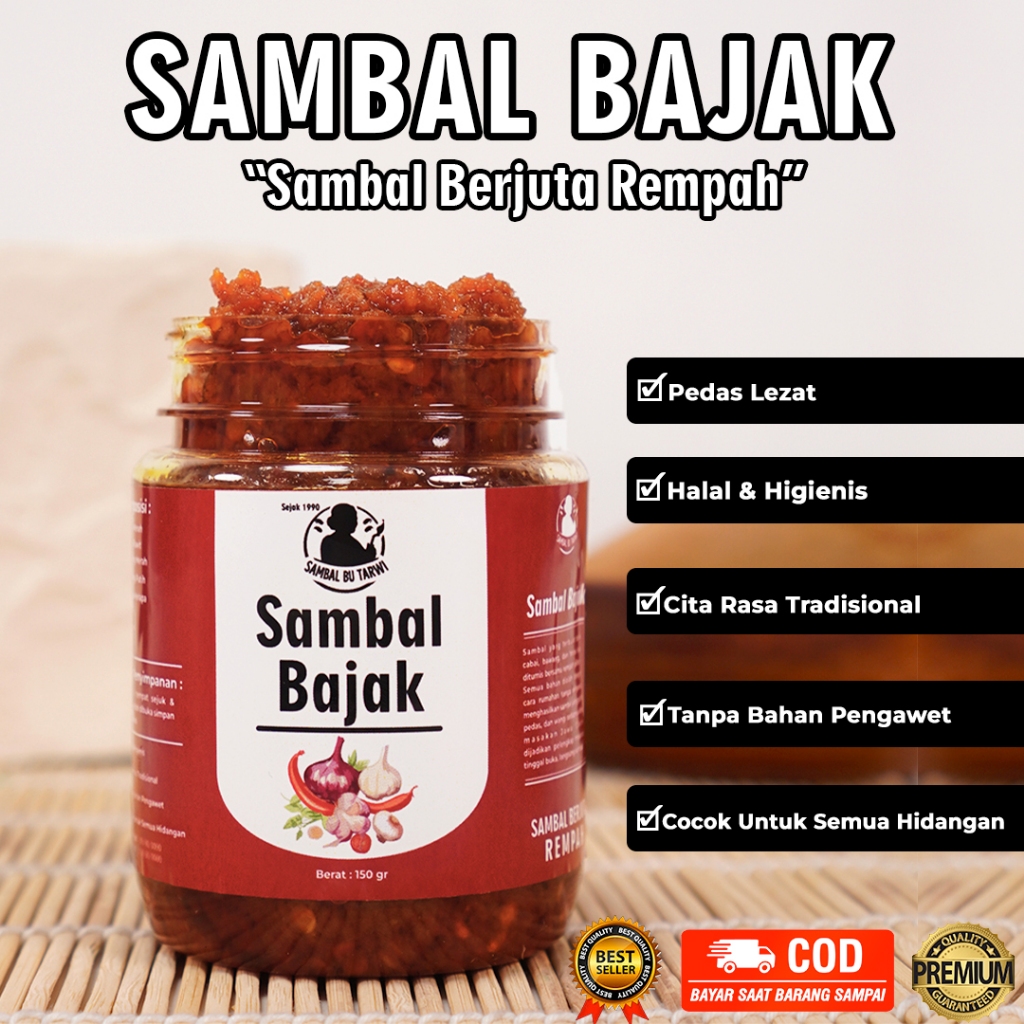 

[ SAMBAL BAJAK ] - SAMBAL BU TARWI - SAMBAL BAJAK DENGAN BUMBU KAYA REMPAH SEGAR PILIHAN - 150 GR