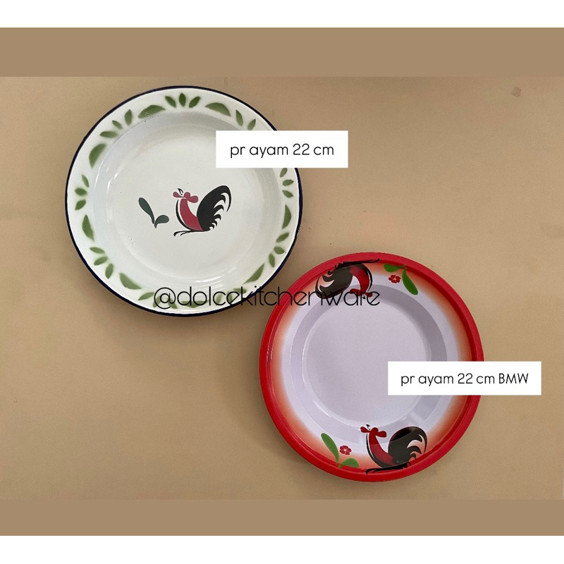 Piring Seng Enamel Kaleng Jadul Vintage Aesthetic Ayam Jago Warna 22 cm