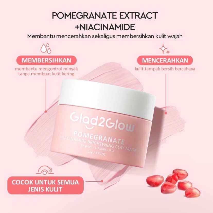 Glad2Glow Clay Mask Pomegranate Niacinamide Brightening 30g | Brightening Mask