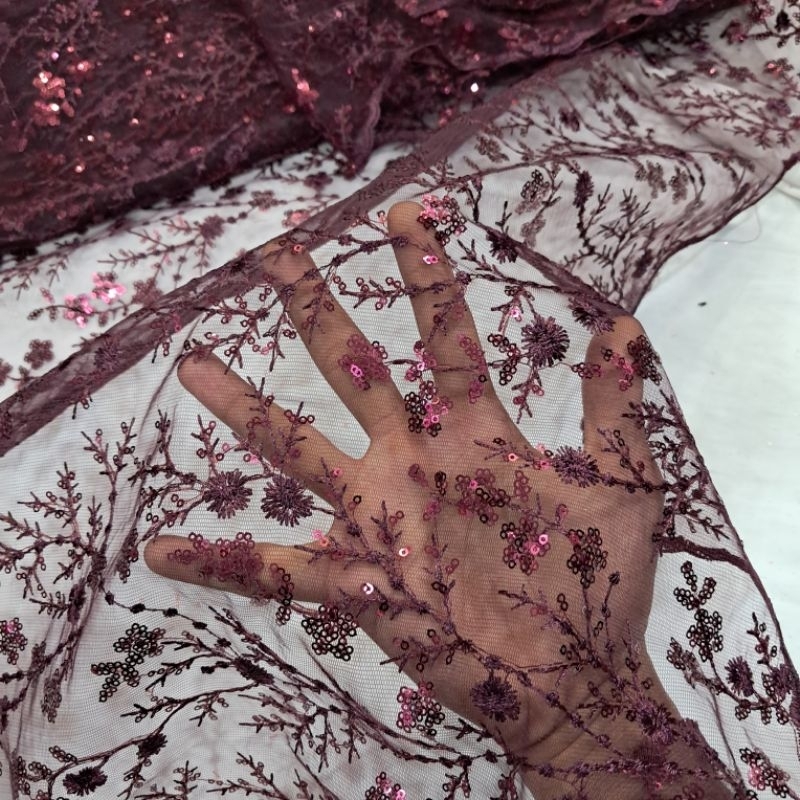 kain bahan tile payet mewah | kain tile payet motif | kain tile payet bahan kebaya