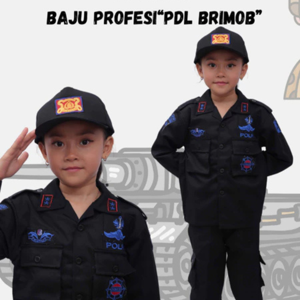 Baju Profesi Anak Perempuan PDL Brimob Polwan Polisi Seragam Custom Lengkap TK - SD Modern