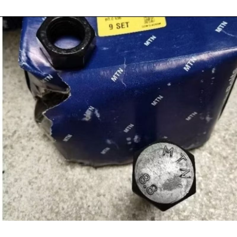 baut mur baja m24x80 mm kunci 36 drat pitch 3.0 / baut + mur baja m24 x 80 / baut mur baja 8.8 m24x8