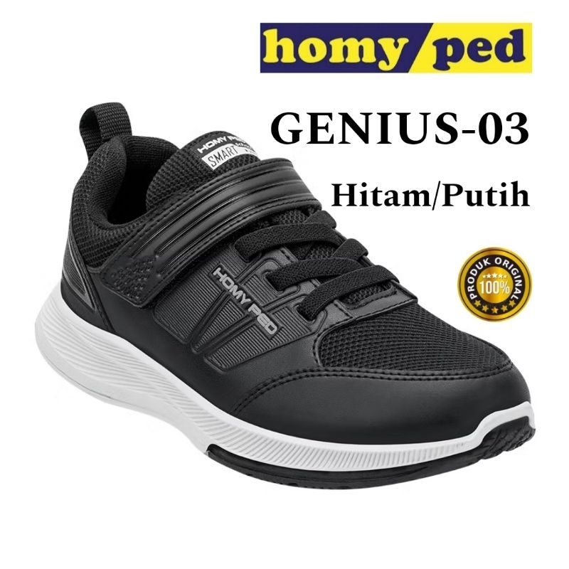 HOMYPED Sepatu Anak Sekolah Cowok Cewek Smp Hitam Putih Perekat Tali Original Kekinian Size 29 sd 38