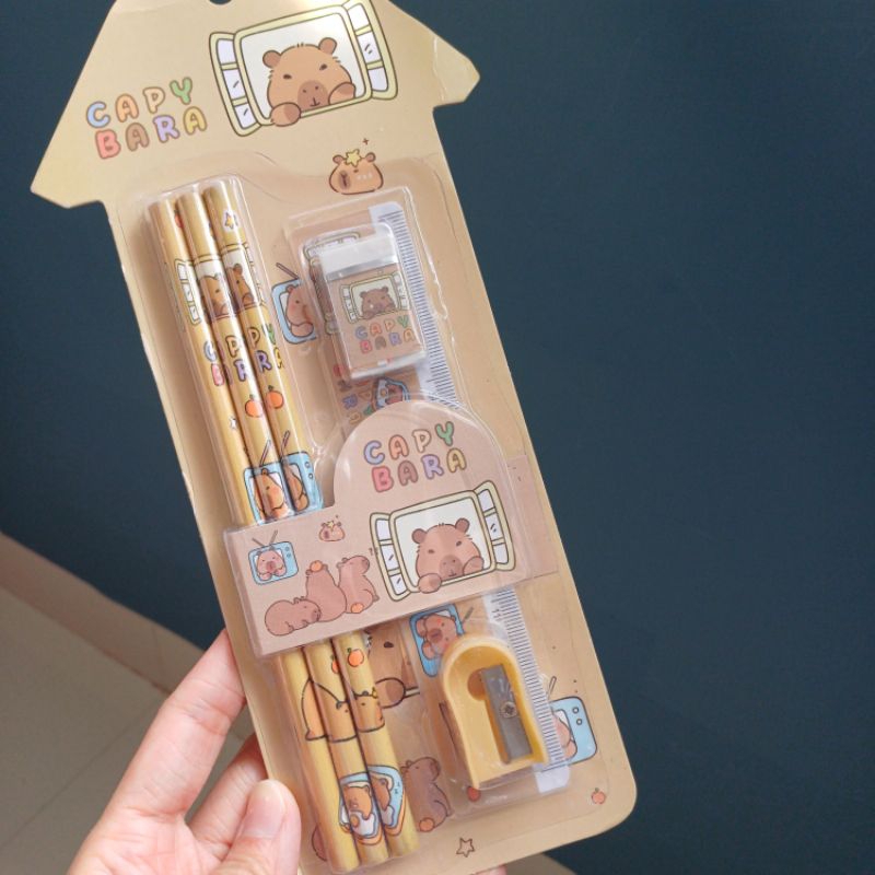 

Set ATK 8807 capybara san*** pensil rautan penghapus penggaris