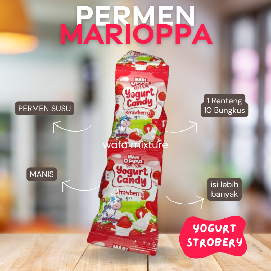 

PERMEN MARIOPPA RASA YOGURT STRABERRY 1 renteng 10sachet / PERMEN SUSU / MILKY CANDY