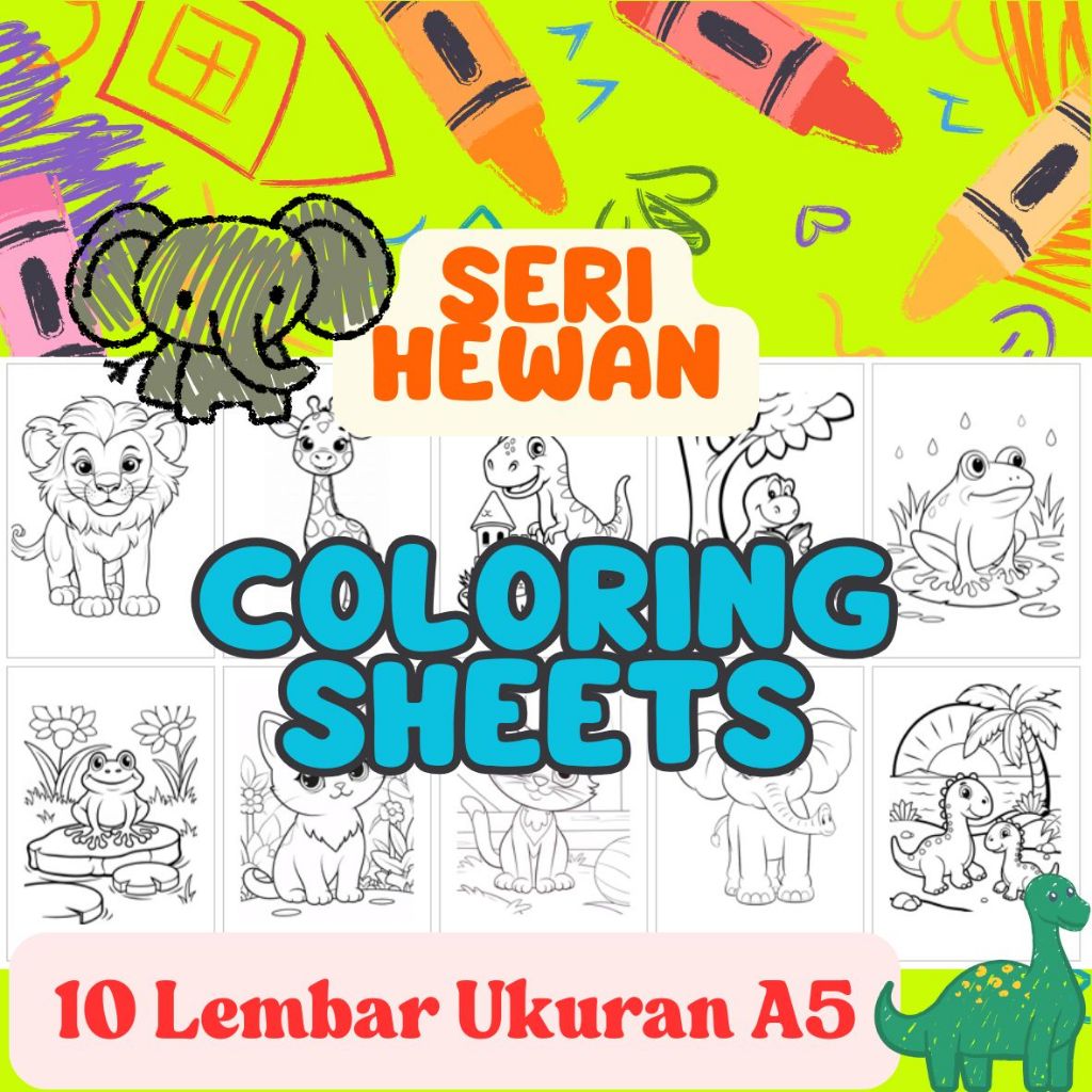 

10 Lembar Kertas Mewarnai Anak Seri Hewan - Lucu dan Menarik
