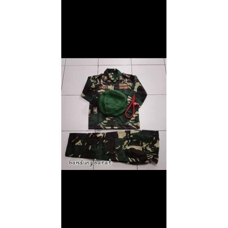 seragam baju tentara anak laki laki/perempuan TNI AD/TNI AU LORENG set lengkap/kostum karnaval paket