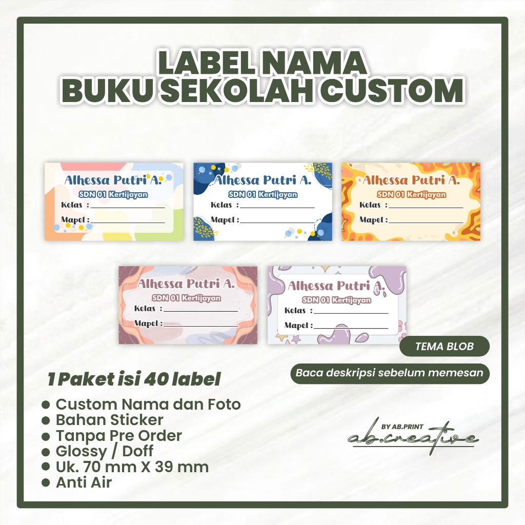 

Sticker Label Nama Mapel Sekolah Custom Aesthetic Anti luntur 46 Pcs per paket