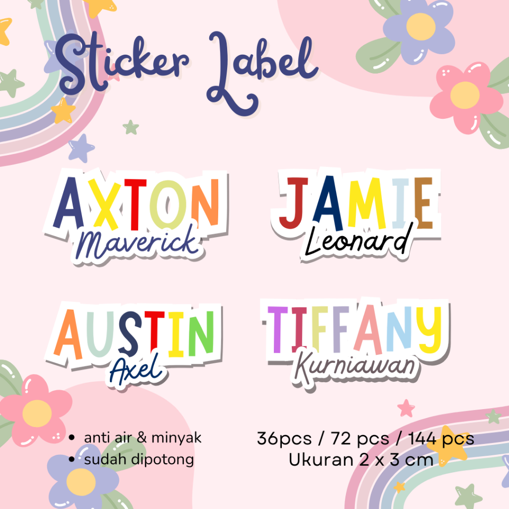 

STICKER LABEL NAMA ANAK CUSTOM ANTI AIR / STICKER NAMA CUSTOM / STICKER NAMA ANAK / LABEL NAMA / STATIONERY