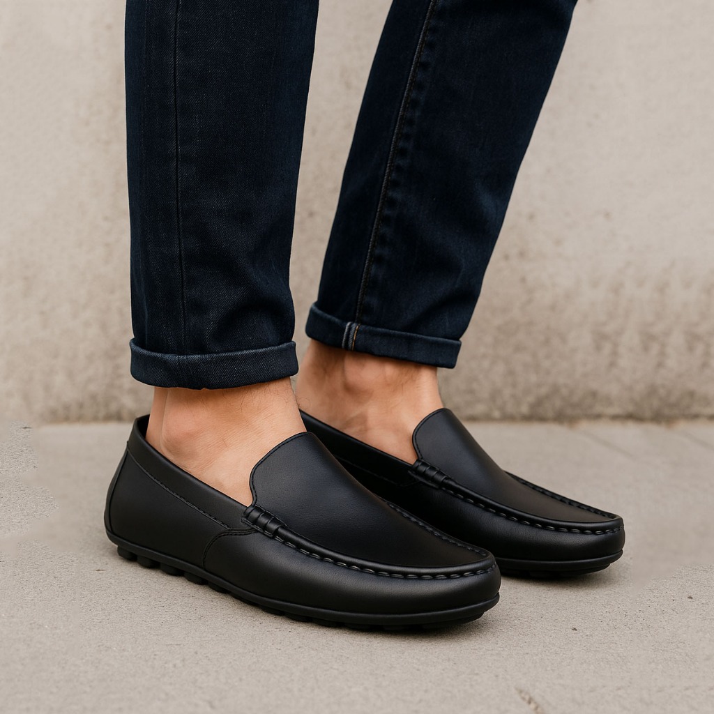 BIG SIZE 38-47 Sepatu Loafers Pria Kasual Formal Slipon Kulit Hitam