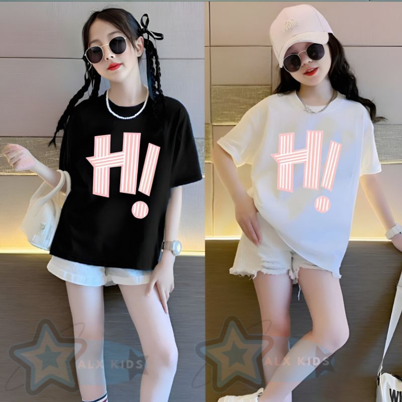 Kaos H Anak Perempuan /Umur 6 -13 tahun /Kaos Anak Tanggung perempuan/Kaos Hitam Anak Perempuan /Kao