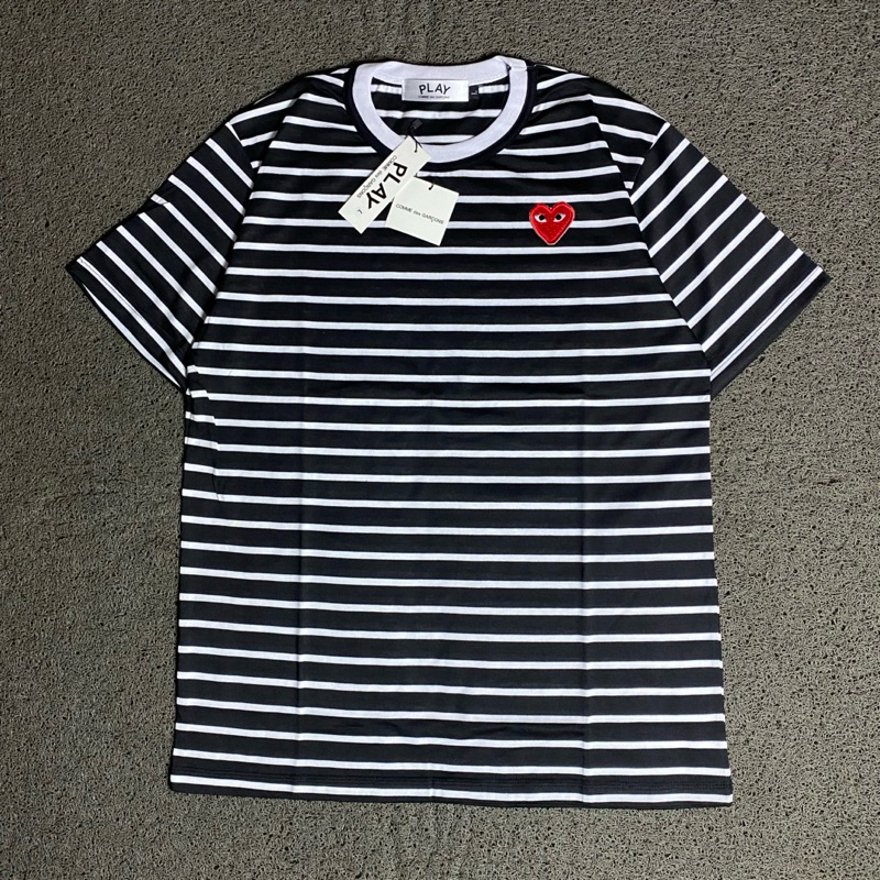 KAOS TSHIRT CDG PLAY PREMIUM FULL TAG 2 SALUR HITAM