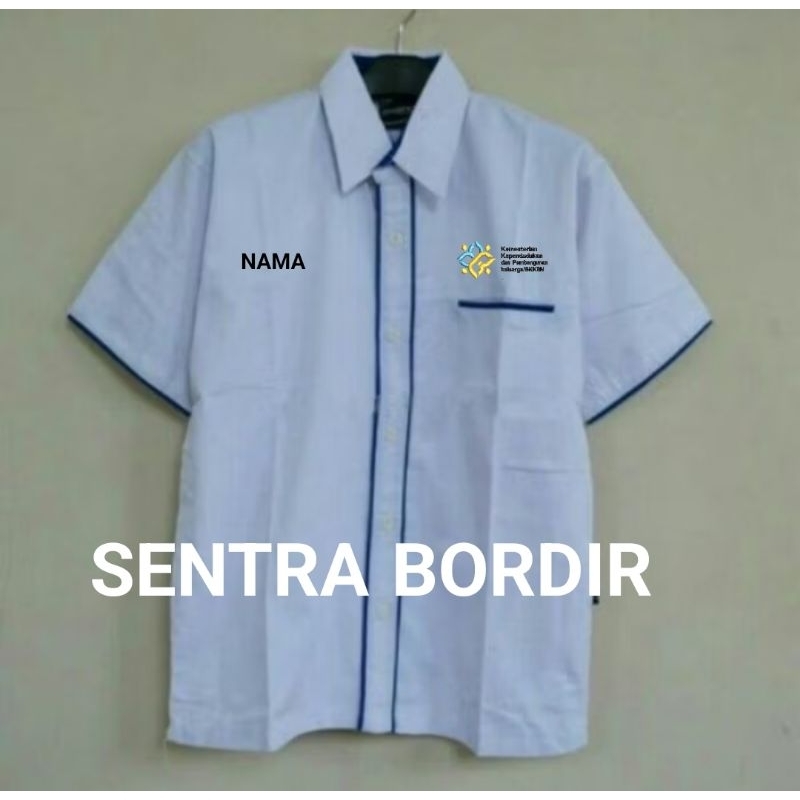 Kemeja BKKBN Baju Seragam Putih Lis Biru Kemendukbangga BKKBN Terbaru Bordir