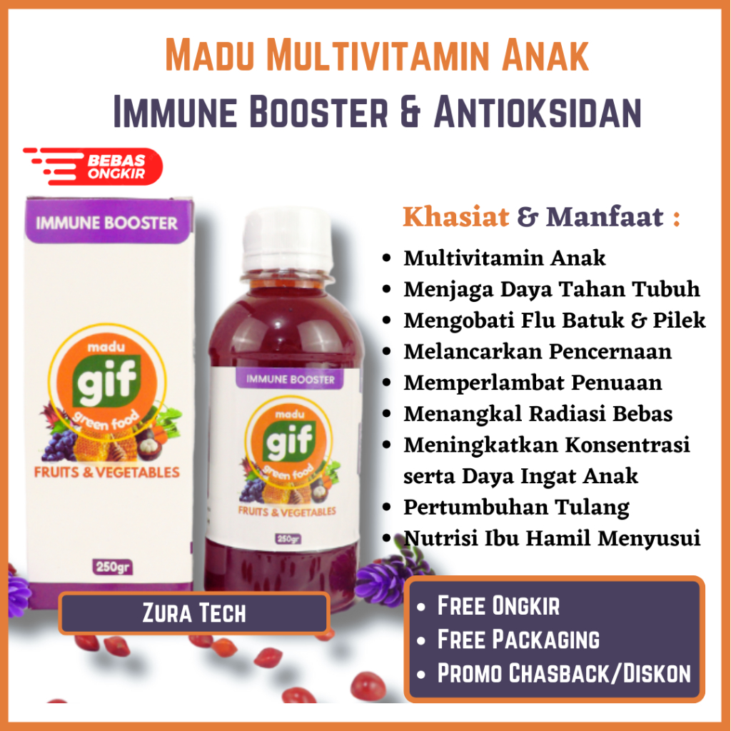 

MADU GIF ORIGINAL Immune Booster Multivitamin Anak dan Food Suplemen Anak serta Antioksidan Alami