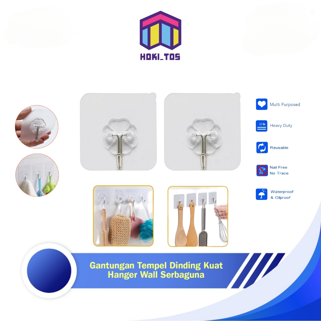Hanger Wall Hook Gantungan Tempel Dinding Serbaguna Menempel Kuat Gantung Tas Kunci Alat Dapur Unive