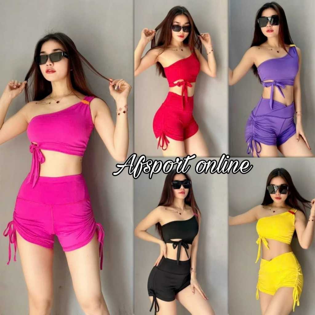 setelan bra tali celana pendek serut kanan kiri