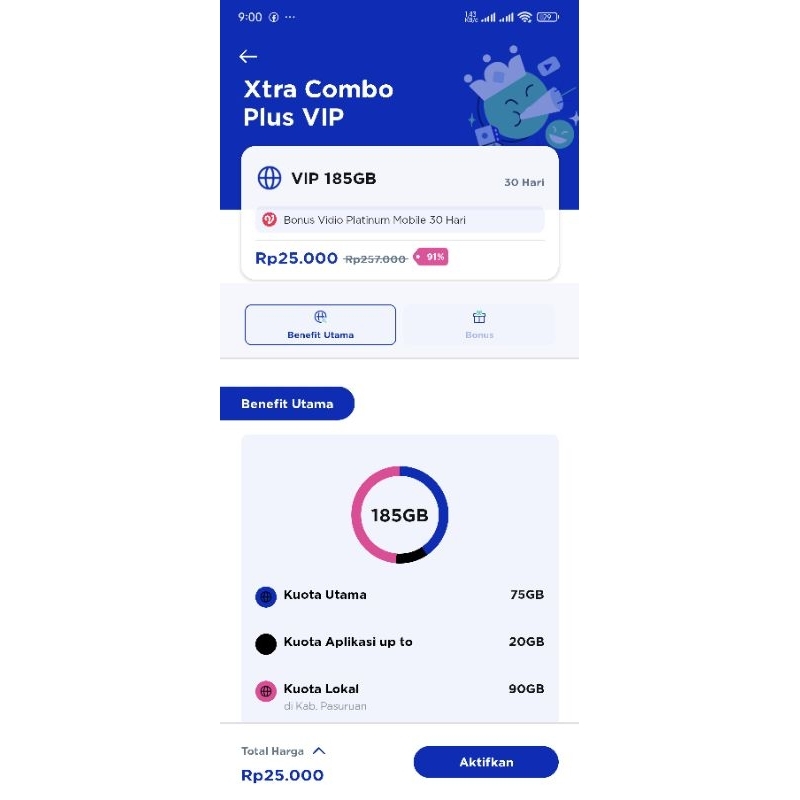 KARTU XL Xtra Combo VIP Plus Diskon 90%