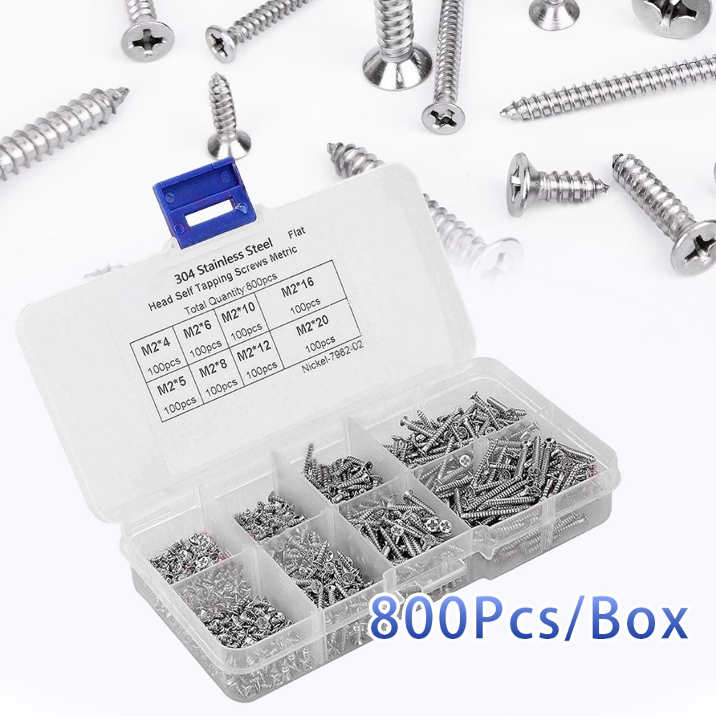 800Pcs Sekrup Baja Ringan 1 Dus Cross Head Screw Multi Spesifikasi Self Tapping Screws M2 4/5/6/8/10