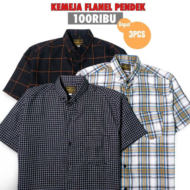 ( BELI 2 1) Kemaj Flanel Pria Lengan Pendek Kemeja Flanel Kemeja Flanel Tebal