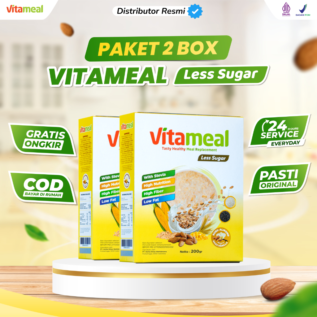 

VITAMEAL LESS SUGAR 2 BOX - Sereal Sehat Multigrain Rendah Gula Membantu Menurunkan Kolesterol Hipertensi Sesak Nafas Menyehatkan Jantung Makanan Sehat bisa Untuk Diet Meal replacement oat Cemilan Pengganti Tanpa Efek Samping