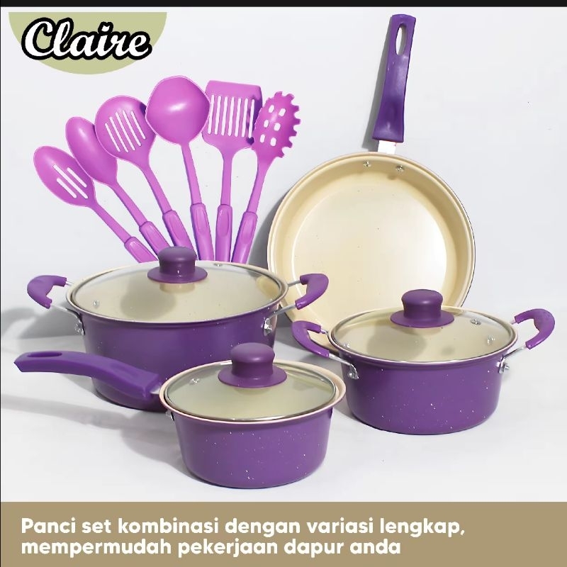 Claire.co Panci Set Warna 13 Pcs / Alat Masak 1 Set Isi 13 Pcs