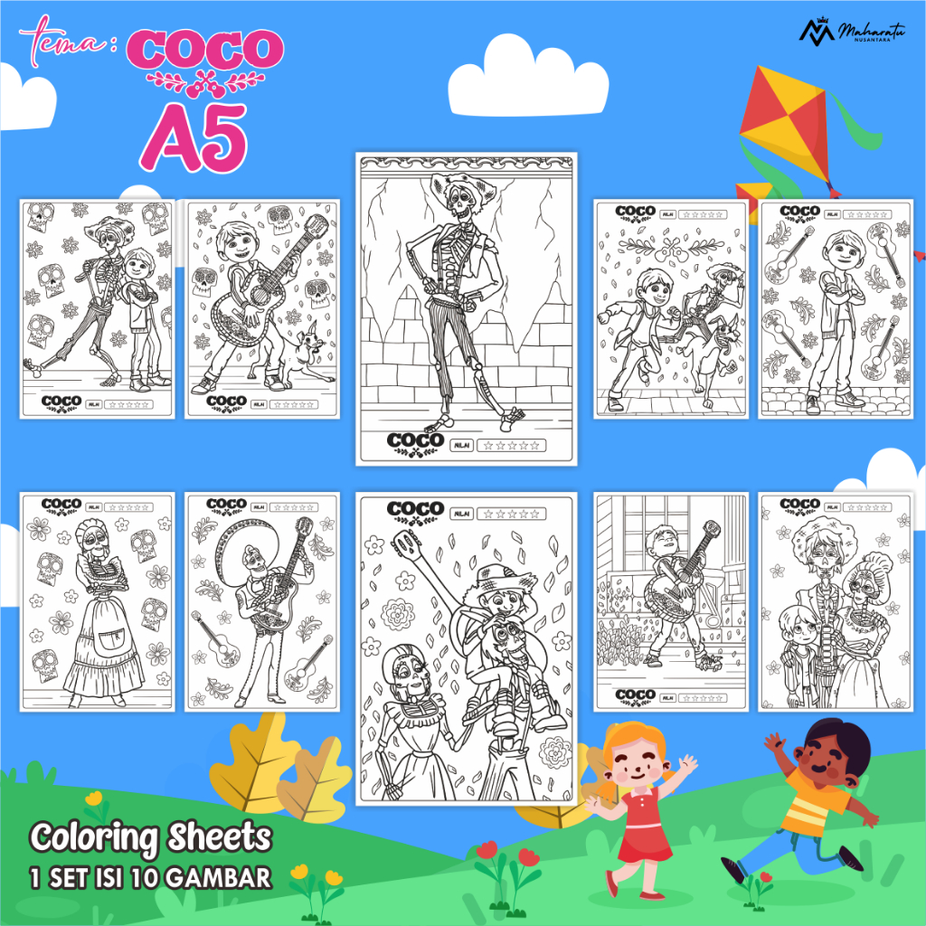 

[TEMA COCO] KERTAS MEWARNAI ANAK - LEMBAR 1 SET ISI 10 READY STOCK - COLORING SHEET FOR KIDS