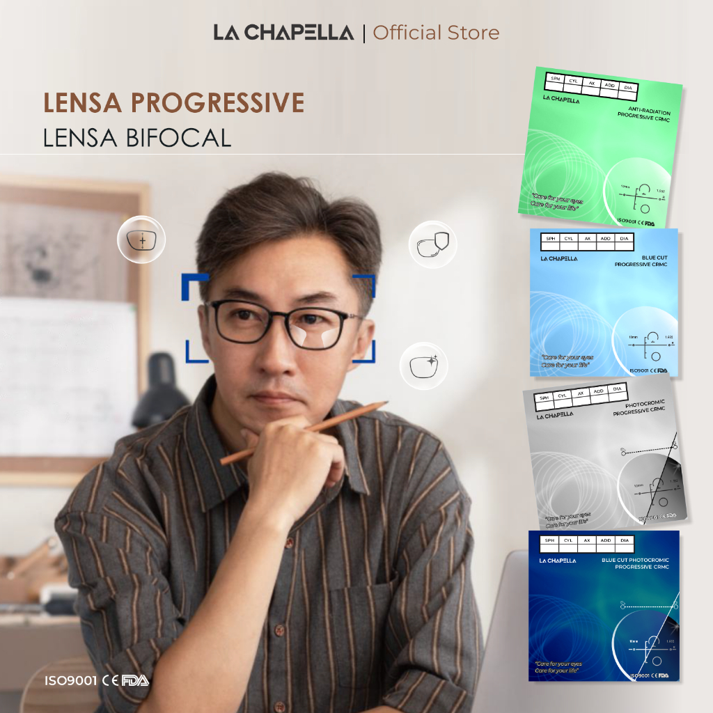 LA CHAPELLA Lensa Progresif Kacamata/Bifokal Kacamata/Antiradiasi/Antiblueray/Photocromic/Minus/Plus