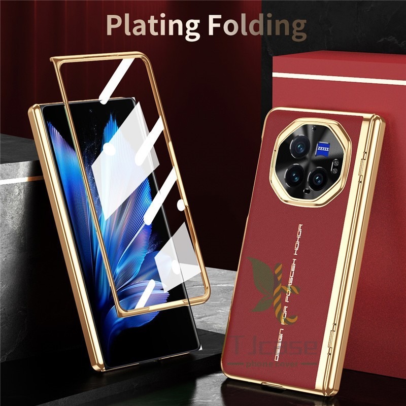 Electroplated-leather Casing Cover for Vivo X Fold 3/x Fold 3 Pro Plating Front Tempered Film Case v