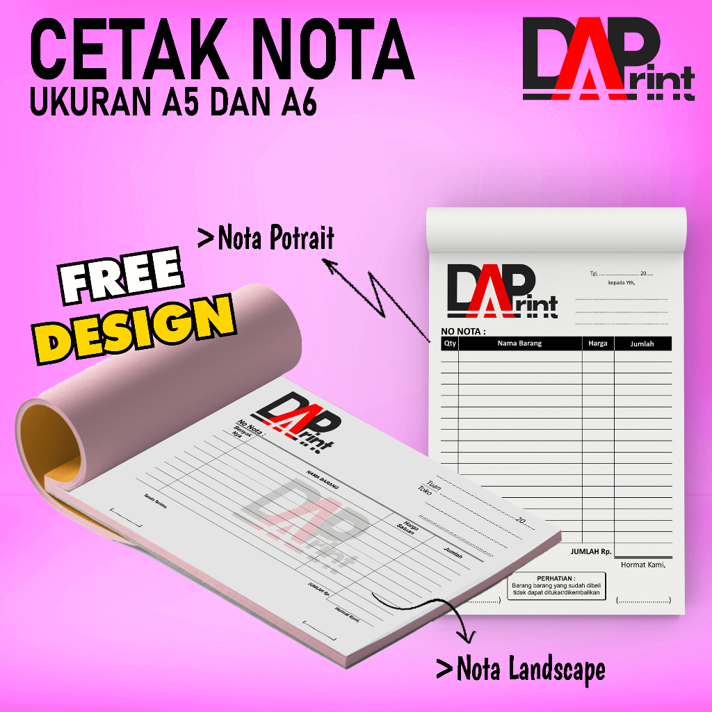 Cetak Nota Kwitansi Bon Custom Satuan Full Warna