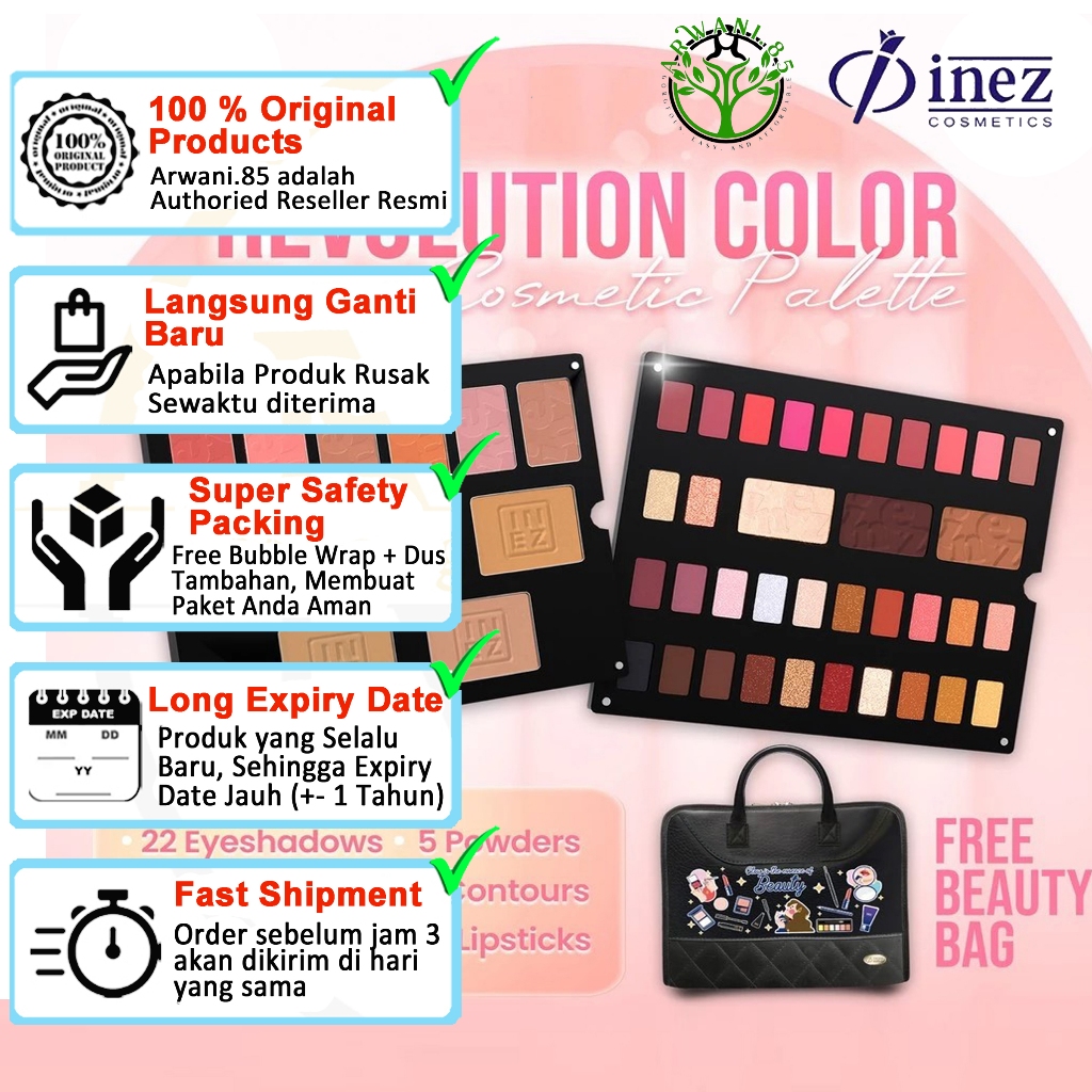 Inez Palette Cosmetics Revolution Color  Series With Leather Bag TERMURAH, palet kosmetik lengkap