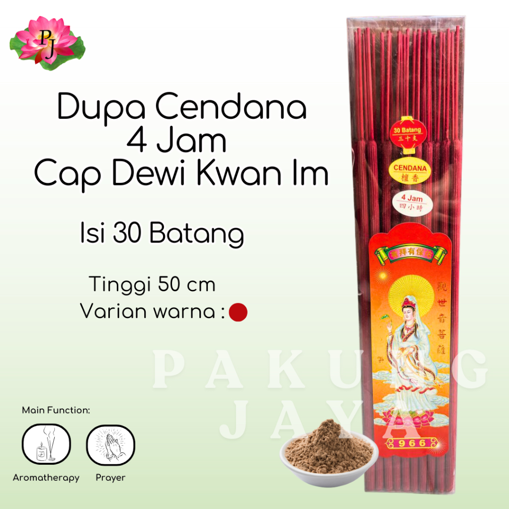 Dupa Hio Cendana 4 Jam Cap Dewi Kwan Im Isi 30 Batang Warna Merah/Dupa Hio Cendana 4 Jam