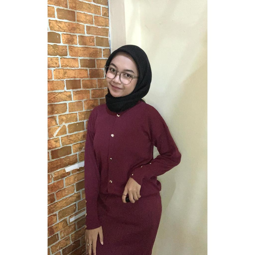 SETELAN CARDIGAN STARLA + ROK SPAN RAJUT PREMIUM