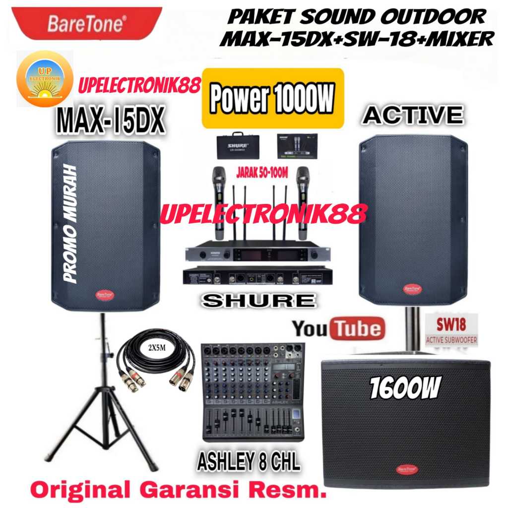 Paket Sound System Speaker Aktif 15 Inch Baretone MAX15DX RMS 1000Watt Original+Subwoofer Baretone S
