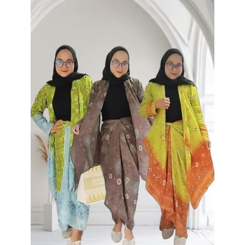 Set Rok Lilit +Cardigan Titik 7 Jumputan Handmade