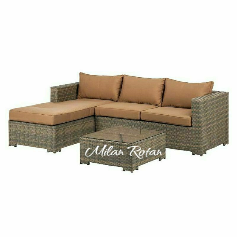 Kursi Sofa L Minimalis Rotan Sintetis